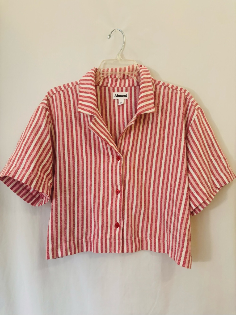 Abound Large Pink White Striped Button Front Cropped Shirt